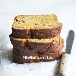 Stack of Sliced Low Carb Apple Bread Recipe on White Marble Counter