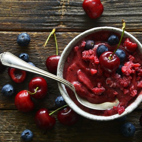 Bowl of Vegan Berry Sorbet with Fresh Fruit