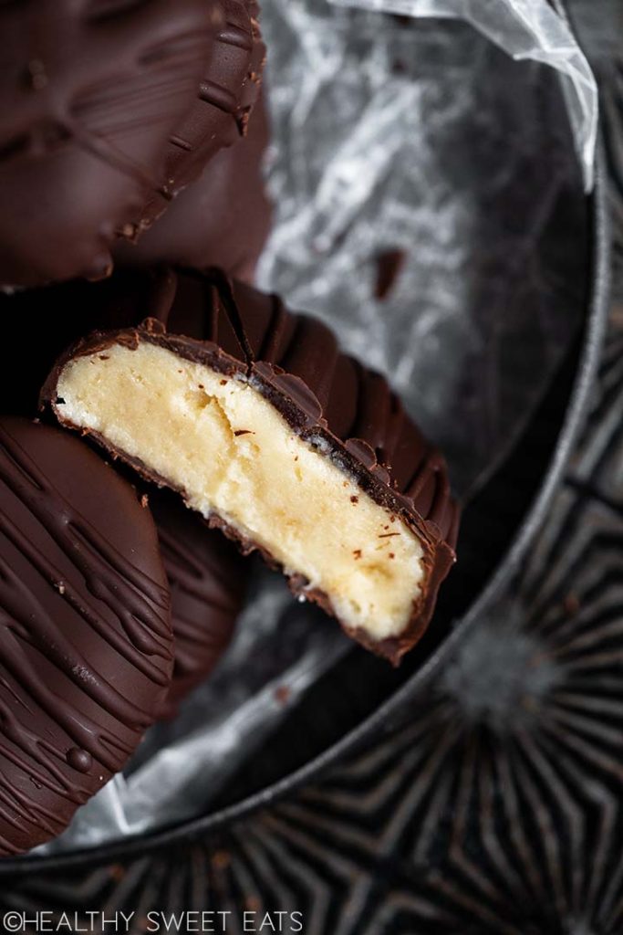 What is Cacao Butter? If you’re not familiar with cacao butter, it’s the pure, cold-pressed oil from cacao beans (similar to extra-virgin olive oil from olives). Cacao butter is a creamy white color, and solid at room temperature but melts at body temperature. It’s a great source of omega-6 and omega-9 fatty acids and antioxidants. Best of all, cacao butter has the most insanely deep, rich chocolate aroma. It’s absolutely perfect in the filling for Keto Peppermint Patties!